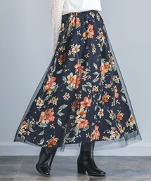 n'OrLABEL | 『花柄プリントチュールレイヤードスカート』(スカート)