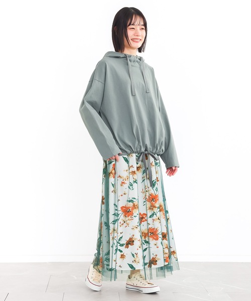 n'OrLABEL(ノアールレーベル)の「『花柄プリントチュールレイヤードスカート』(スカート・レディース・グリーン/ブラック・FREE)」の7枚目の写真