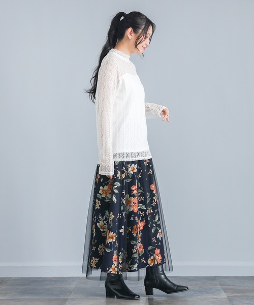 n'OrLABEL(ノアールレーベル)の「『花柄プリントチュールレイヤードスカート』(スカート・レディース・グリーン/ブラック・FREE)」の11枚目の写真