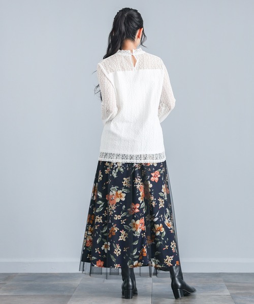 n'OrLABEL(ノアールレーベル)の「『花柄プリントチュールレイヤードスカート』(スカート・レディース・グリーン/ブラック・FREE)」の12枚目の写真