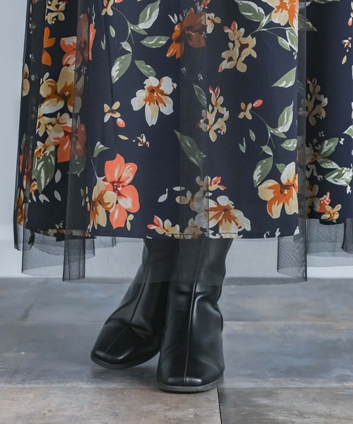 n'OrLABEL(ノアールレーベル)の「『花柄プリントチュールレイヤードスカート』(スカート・レディース・グリーン/ブラック・FREE)」の17枚目の写真