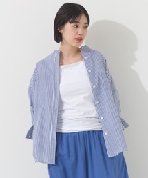 OMNES | オーバーサイズバンドカラーストライプ長袖シャツ(シャツ/ブラウス)