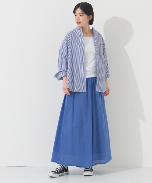 OMNES(オムネス)の「オーバーサイズバンドカラーストライプ長袖シャツ(シャツ/ブラウス・レディース・ネイビー/ブラック/グリーン・FREE)」の8枚目の写真