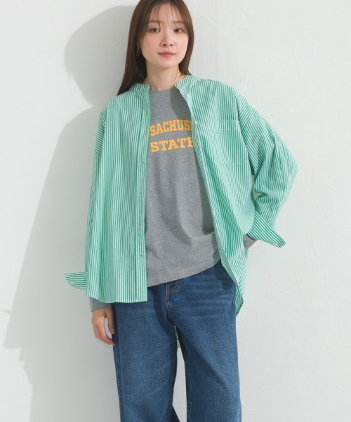 OMNES(オムネス)の「オーバーサイズバンドカラーストライプ長袖シャツ(シャツ/ブラウス・レディース・ネイビー/ブラック/グリーン・FREE)」の21枚目の写真