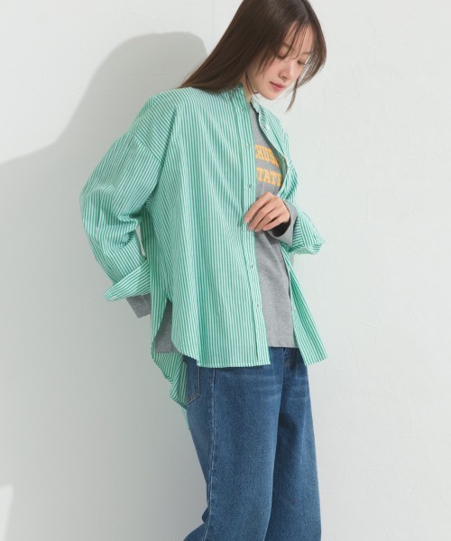 OMNES(オムネス)の「オーバーサイズバンドカラーストライプ長袖シャツ(シャツ/ブラウス・レディース・ネイビー/ブラック/グリーン・FREE)」の22枚目の写真