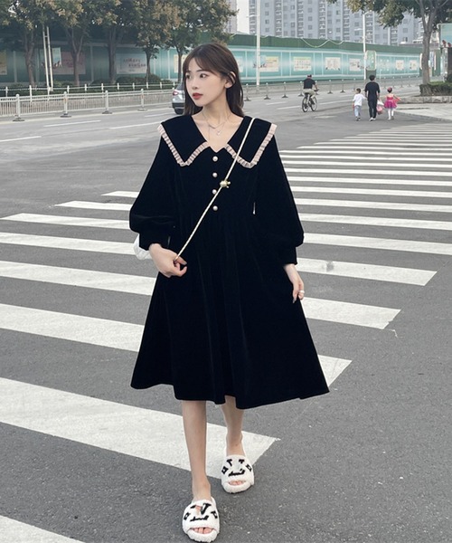 VIBGYOR(ヴィブジョー)の「襟付き フロントボタン Aラインワンピース(CZ)(ワンピース・レディース・レッド/ブラック・M/L)」の7枚目の写真
