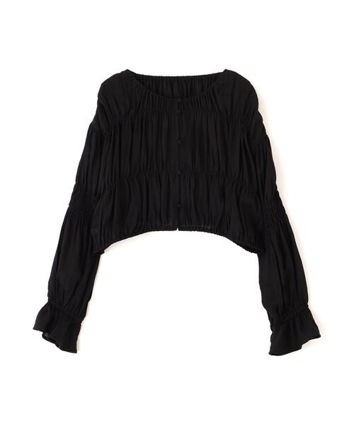 FREE'S MART（フリーズマート）の「◆シアーギャザー前開き短丈ブラウス（シャツ/ブラウス・レディース・ブルー/ホワイト/ブラック/グリーン系その他・FREE）」の5枚目の写真