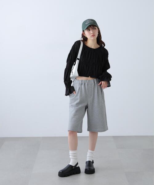 FREE'S MART（フリーズマート）の「◆シアーギャザー前開き短丈ブラウス（シャツ/ブラウス・レディース・ブルー/ホワイト/ブラック/グリーン系その他・FREE）」の9枚目の写真