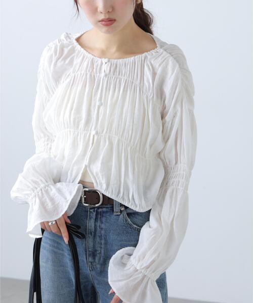 FREE'S MART（フリーズマート）の「◆シアーギャザー前開き短丈ブラウス（シャツ/ブラウス・レディース・ブルー/ホワイト/ブラック/グリーン系その他・FREE）」の13枚目の写真