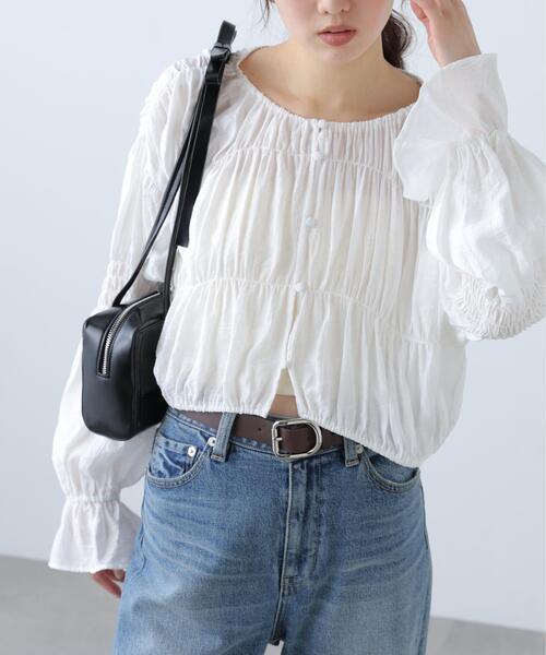 FREE'S MART（フリーズマート）の「◆シアーギャザー前開き短丈ブラウス（シャツ/ブラウス・レディース・ブルー/ホワイト/ブラック/グリーン系その他・FREE）」の15枚目の写真