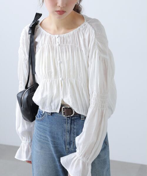 FREE'S MART（フリーズマート）の「◆シアーギャザー前開き短丈ブラウス（シャツ/ブラウス・レディース・ブルー/ホワイト/ブラック/グリーン系その他・FREE）」の16枚目の写真