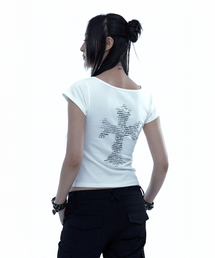 アスキー クロス ヘンリーネック Tシャツ ホワイト
