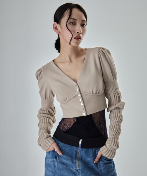 FETICO（フェティコ）の「【FETICO/フェティコ】《STUDIOUS別注》別注 STRIPE KNIT SHORT CARDIGAN/ストライプニットショートカーディガン（カーディガン/ボレロ・レディース・ブラウン/アイボリー/ブラック・FREE）」の3枚目の写真