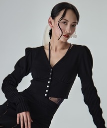 FETICO（フェティコ）の「【FETICO/フェティコ】《STUDIOUS別注》別注 STRIPE KNIT SHORT CARDIGAN/ストライプニットショートカーディガン（カーディガン/ボレロ）」