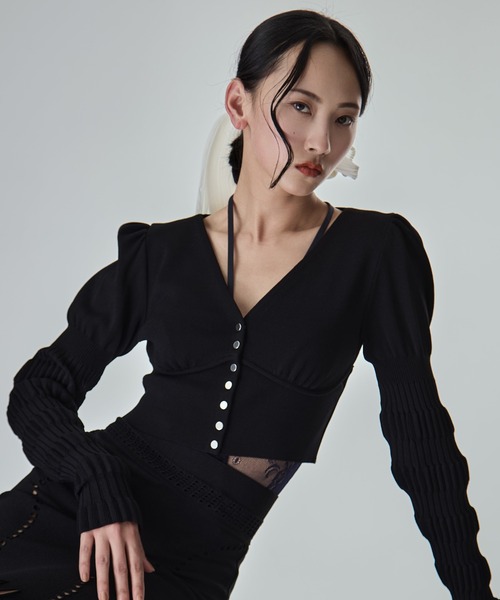 FETICO（フェティコ）の「【FETICO/フェティコ】《STUDIOUS別注》別注 STRIPE KNIT SHORT CARDIGAN/ストライプニットショートカーディガン（カーディガン/ボレロ・レディース・ブラウン/アイボリー/ブラック・FREE）」の2枚目の写真