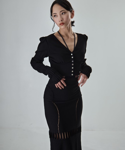 FETICO（フェティコ）の「【FETICO/フェティコ】《STUDIOUS別注》別注 STRIPE KNIT SHORT CARDIGAN/ストライプニットショートカーディガン（カーディガン/ボレロ・レディース・ブラウン/アイボリー/ブラック・FREE）」の9枚目の写真