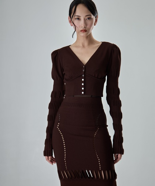 FETICO（フェティコ）の「【FETICO/フェティコ】《STUDIOUS別注》別注 STRIPE KNIT SHORT CARDIGAN/ストライプニットショートカーディガン（カーディガン/ボレロ・レディース・ブラウン/アイボリー/ブラック・FREE）」の11枚目の写真