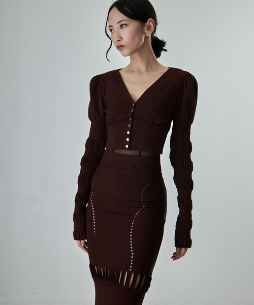 FETICO（フェティコ）の「【FETICO/フェティコ】《STUDIOUS別注》別注 STRIPE KNIT SHORT CARDIGAN/ストライプニットショートカーディガン（カーディガン/ボレロ・レディース・ブラウン/アイボリー/ブラック・FREE）」の12枚目の写真