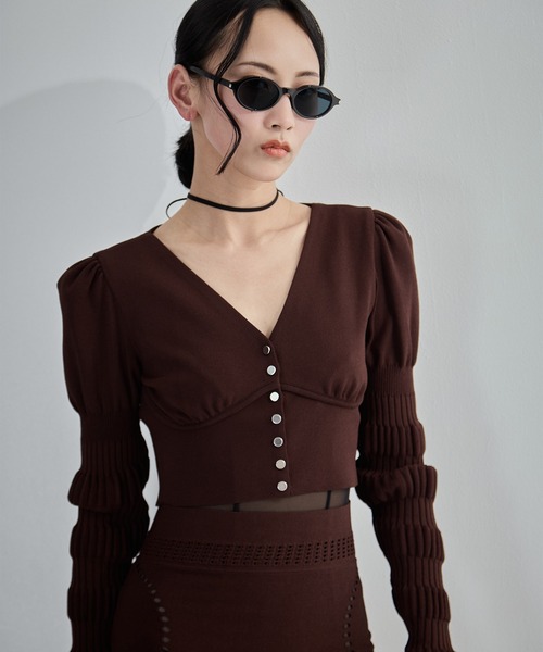 FETICO（フェティコ）の「【FETICO/フェティコ】《STUDIOUS別注》別注 STRIPE KNIT SHORT CARDIGAN/ストライプニットショートカーディガン（カーディガン/ボレロ・レディース・ブラウン/アイボリー/ブラック・FREE）」の14枚目の写真