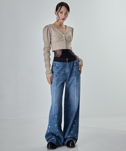 FETICO（フェティコ）の「【FETICO/フェティコ】《STUDIOUS別注》別注 STRIPE KNIT SHORT CARDIGAN/ストライプニットショートカーディガン（カーディガン/ボレロ・レディース・ブラウン/アイボリー/ブラック・FREE）」の5枚目の写真