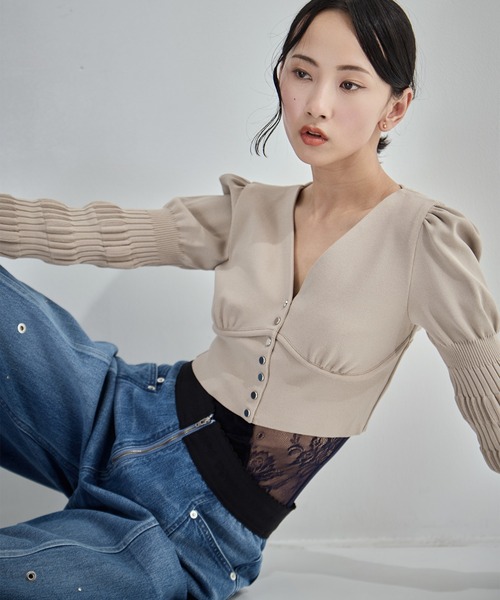 FETICO（フェティコ）の「【FETICO/フェティコ】《STUDIOUS別注》別注 STRIPE KNIT SHORT CARDIGAN/ストライプニットショートカーディガン（カーディガン/ボレロ・レディース・ブラウン/アイボリー/ブラック・FREE）」の8枚目の写真