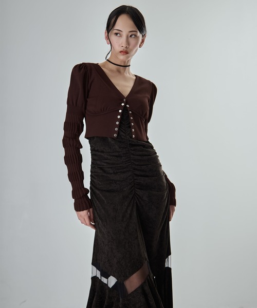 FETICO（フェティコ）の「【FETICO/フェティコ】《STUDIOUS別注》別注 STRIPE KNIT SHORT CARDIGAN/ストライプニットショートカーディガン（カーディガン/ボレロ・レディース・ブラウン/アイボリー/ブラック・FREE）」の15枚目の写真