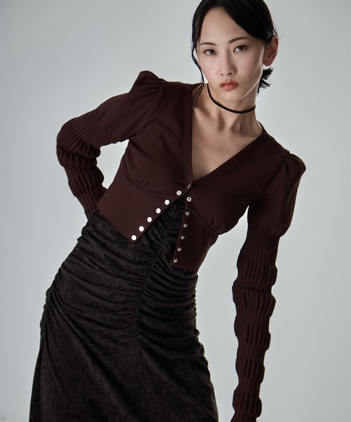 FETICO（フェティコ）の「【FETICO/フェティコ】《STUDIOUS別注》別注 STRIPE KNIT SHORT CARDIGAN/ストライプニットショートカーディガン（カーディガン/ボレロ・レディース・ブラウン/アイボリー/ブラック・FREE）」の16枚目の写真