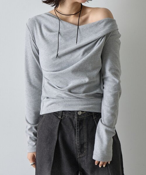 goocy（グーシー）の「スムース天竺ドレープPO（Tシャツ/カットソー・レディース・ブラック/ホワイト/グレー/ピンク・FREE）」の3枚目の写真