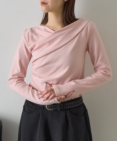 goocy（グーシー）の「スムース天竺ドレープPO（Tシャツ/カットソー・レディース・ブラック/ホワイト/グレー/ピンク・FREE）」の4枚目の写真