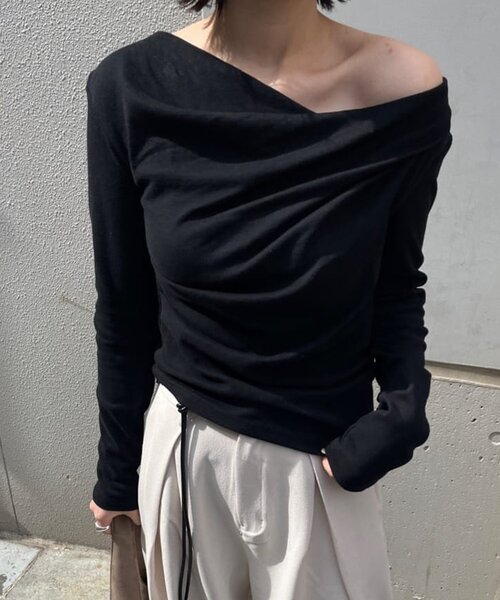 goocy（グーシー）の「スムース天竺ドレープPO（Tシャツ/カットソー・レディース・ブラック/ホワイト/グレー/ピンク・FREE）」の2枚目の写真