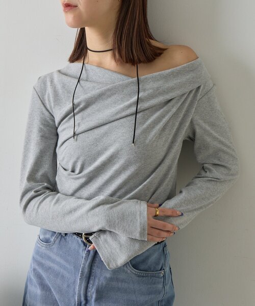 goocy（グーシー）の「スムース天竺ドレープPO（Tシャツ/カットソー・レディース・ブラック/ホワイト/グレー/ピンク・FREE）」の5枚目の写真