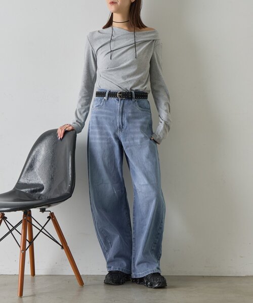 goocy（グーシー）の「スムース天竺ドレープPO（Tシャツ/カットソー・レディース・ブラック/ホワイト/グレー/ピンク・FREE）」の7枚目の写真