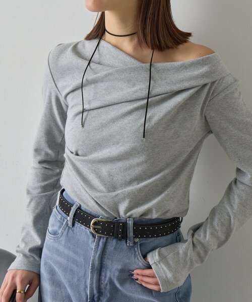 goocy（グーシー）の「スムース天竺ドレープPO（Tシャツ/カットソー・レディース・ブラック/ホワイト/グレー/ピンク・FREE）」の9枚目の写真