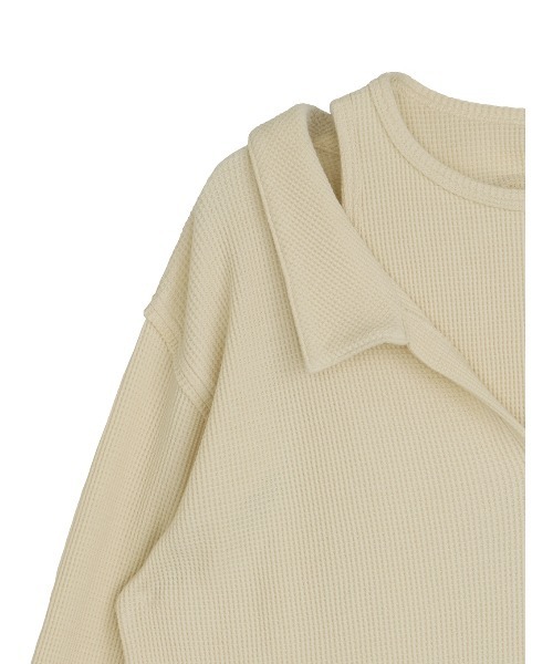 Ameri(アメリ)の「WAFFLE LAYERED DESIGN CUT TOP(Tシャツ/カットソー・レディース・カーキ/アイボリー/チャコールグレー・FREE)」の17枚目の写真