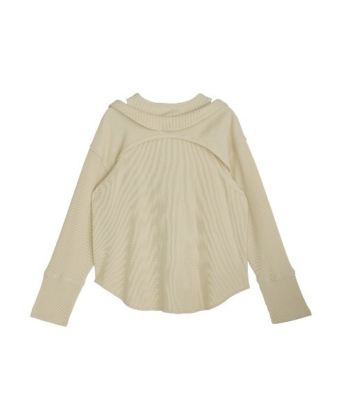 Ameri(アメリ)の「WAFFLE LAYERED DESIGN CUT TOP(Tシャツ/カットソー・レディース・カーキ/アイボリー/チャコールグレー・FREE)」の19枚目の写真