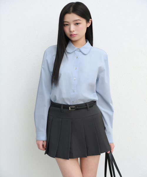 MUSINSA STANDARD WOMAN（ムシンサスタンダードウーマン）の「ウィメンズレーストリムシャツ[ペイルブルー]（シャツ/ブラウス・レディース・その他・SMALL/MEDIUM/LARGE/X-SMALL）」の3枚目の写真