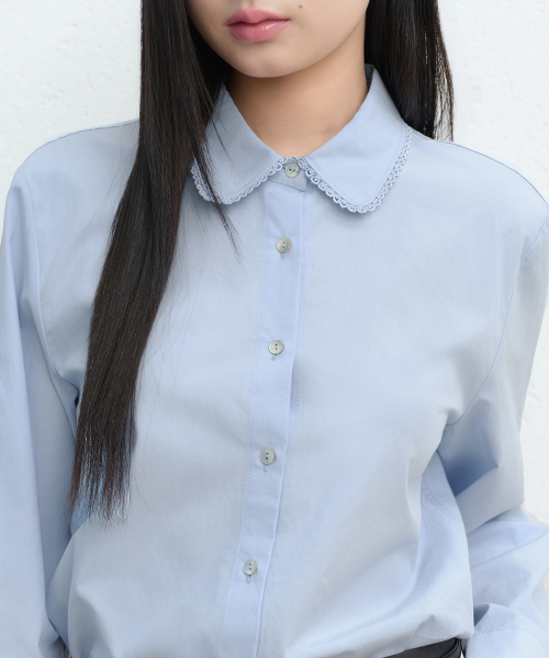 MUSINSA STANDARD WOMAN（ムシンサスタンダードウーマン）の「ウィメンズレーストリムシャツ[ペイルブルー]（シャツ/ブラウス・レディース・その他・SMALL/MEDIUM/LARGE/X-SMALL）」の5枚目の写真