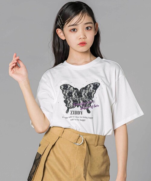 ZIDDY(ジディ)の「レースバタフライ・スパークルTシャツ(130~160cm)(Tシャツ/カットソー・キッズ・ブラック/オフホワイト・130cm/FREE/150cm/140cm)」の1枚目の写真