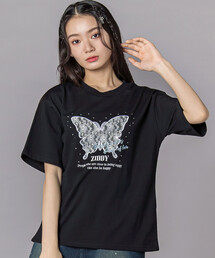 ZIDDY | レースバタフライ・スパークルTシャツ(130~160cm)(Tシャツ/カットソー)