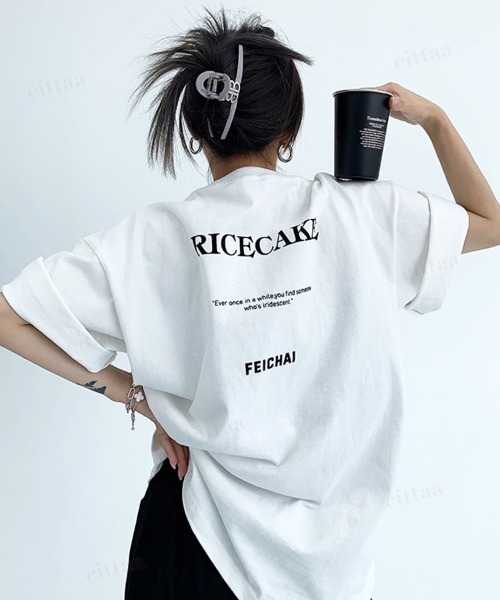 Dalfwin(ダールフィン)の「韓国ファッション RICECAKE英字プリント半袖Tシャツ(Tシャツ/カットソー・レディース・ホワイト/ブラック/グレー・FREE)」の1枚目の写真