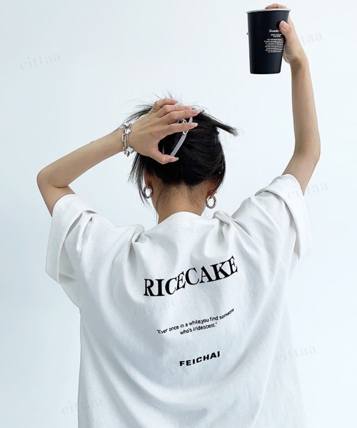 Dalfwin(ダールフィン)の「韓国ファッション RICECAKE英字プリント半袖Tシャツ(Tシャツ/カットソー・レディース・ホワイト/ブラック/グレー・FREE)」の6枚目の写真