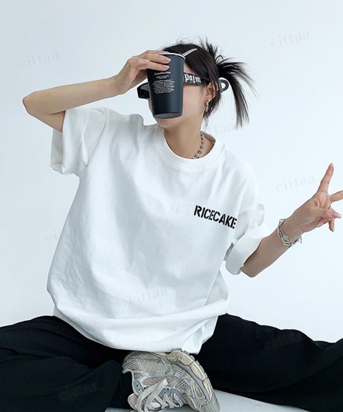 Dalfwin(ダールフィン)の「韓国ファッション RICECAKE英字プリント半袖Tシャツ(Tシャツ/カットソー・レディース・ホワイト/ブラック/グレー・FREE)」の7枚目の写真
