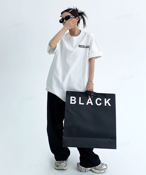 Dalfwin(ダールフィン)の「韓国ファッション RICECAKE英字プリント半袖Tシャツ(Tシャツ/カットソー・レディース・ホワイト/ブラック/グレー・FREE)」の9枚目の写真