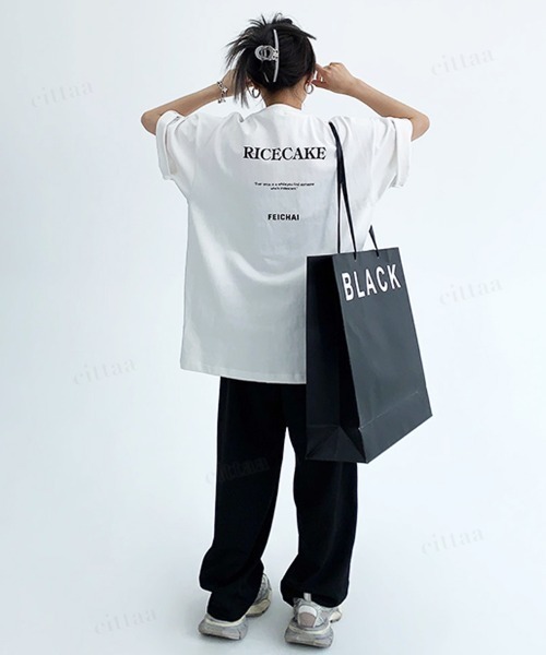 Dalfwin(ダールフィン)の「韓国ファッション RICECAKE英字プリント半袖Tシャツ(Tシャツ/カットソー・レディース・ホワイト/ブラック/グレー・FREE)」の10枚目の写真