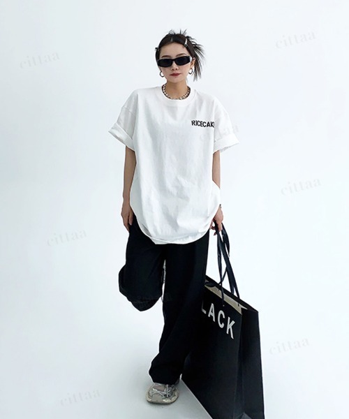 Dalfwin(ダールフィン)の「韓国ファッション RICECAKE英字プリント半袖Tシャツ(Tシャツ/カットソー・レディース・ホワイト/ブラック/グレー・FREE)」の11枚目の写真