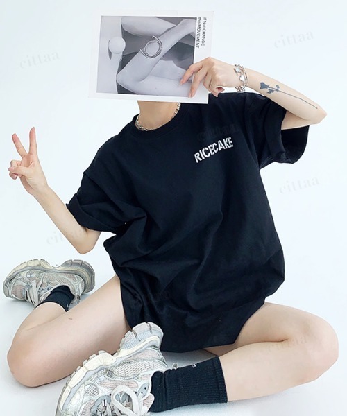 Dalfwin(ダールフィン)の「韓国ファッション RICECAKE英字プリント半袖Tシャツ(Tシャツ/カットソー・レディース・ホワイト/ブラック/グレー・FREE)」の16枚目の写真