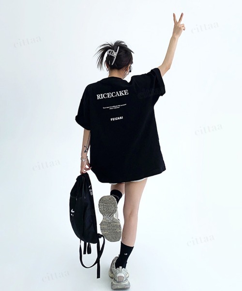 Dalfwin(ダールフィン)の「韓国ファッション RICECAKE英字プリント半袖Tシャツ(Tシャツ/カットソー・レディース・ホワイト/ブラック/グレー・FREE)」の19枚目の写真