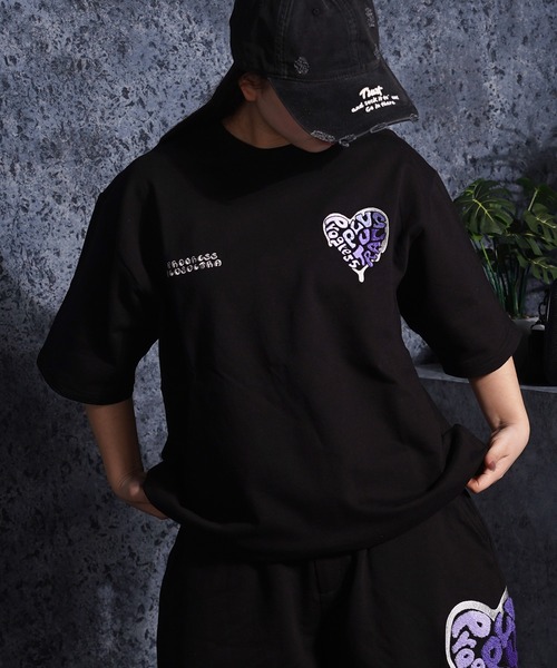 1111clothing（ワンフォークロージング）の「【セットアップ可能】ミニ裏毛 ハートサガラ刺繍 Tシャツ / Mini-fleece Heart Sagara Embroidery T-shirt（Tシャツ/カットソー・メンズ・カモフラージュ/ブラック・L/M/FREE）」の16枚目の写真