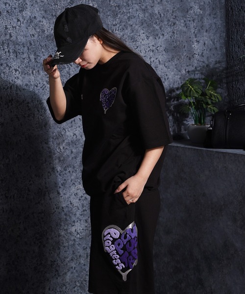 1111clothing（ワンフォークロージング）の「【セットアップ可能】ミニ裏毛 ハートサガラ刺繍 Tシャツ / Mini-fleece Heart Sagara Embroidery T-shirt（Tシャツ/カットソー・メンズ・カモフラージュ/ブラック・L/M/FREE）」の19枚目の写真