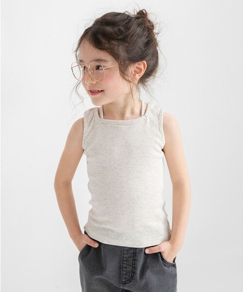 BRANSHES（ブランシェス）の「魅せるインナータンクトップ（タンクトップ・キッズ・杢グレー/ライトグリーン/ブラック/アイボリー・110/140/130/150/100/120/90）」の2枚目の写真